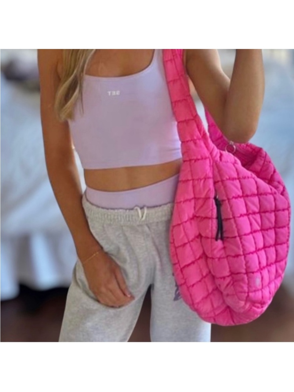 Free People Quilted Carryall in bubblegum pink NWT